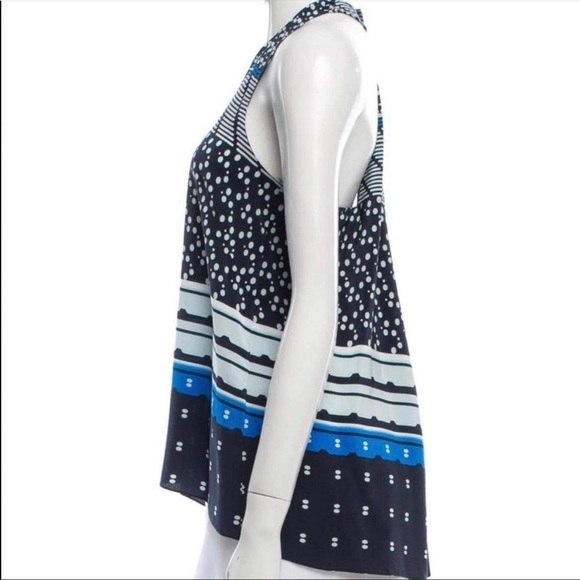Jonathan  Simkhai blue geometric dot printed high low silk sleevless blouse Md - Picture 8 of 16